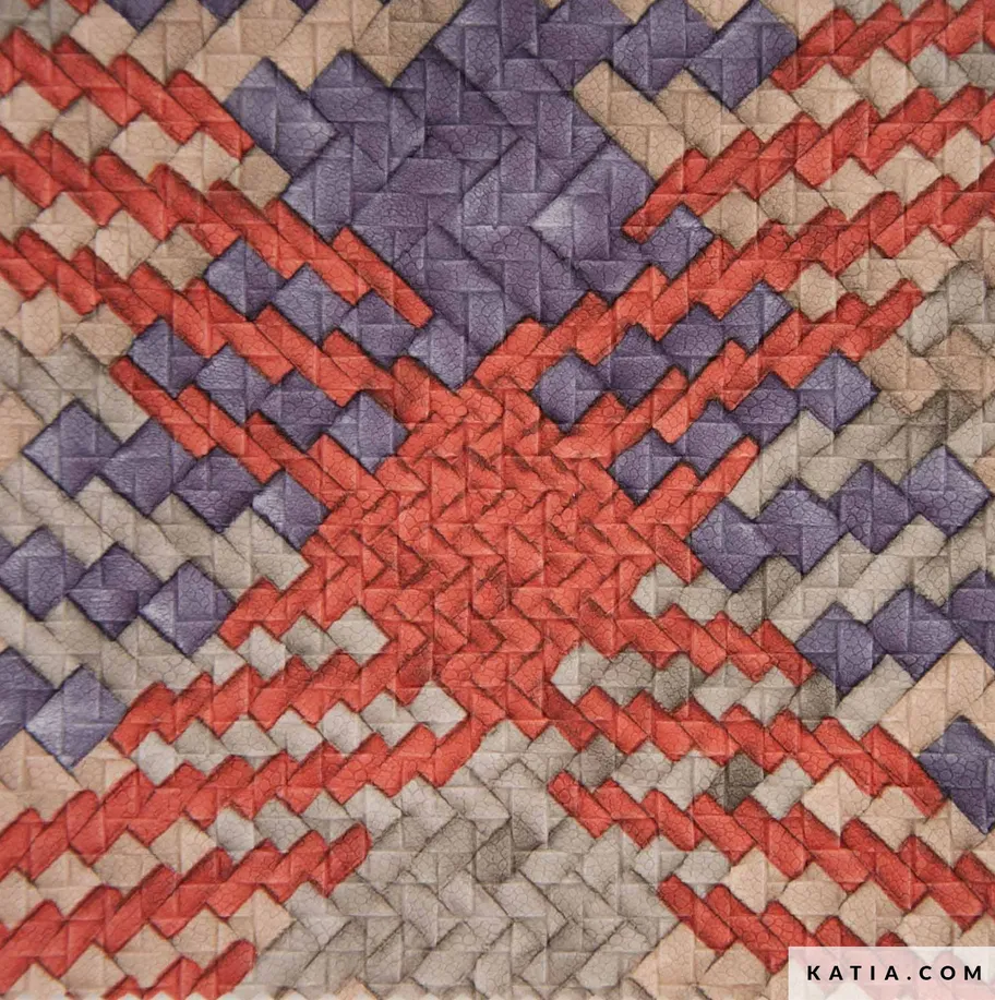 Kunstleer met zigzagpatroon in oranje/lila- Katia